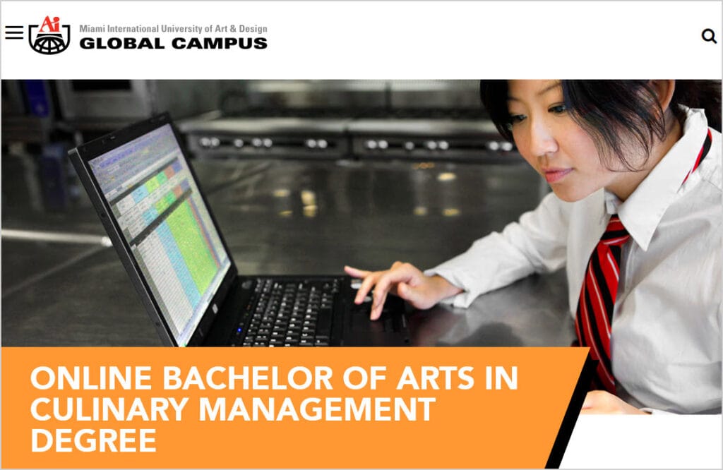 Miami International University of Art & Design - Online Culinary Management Bachelor of Arts Degree Program website