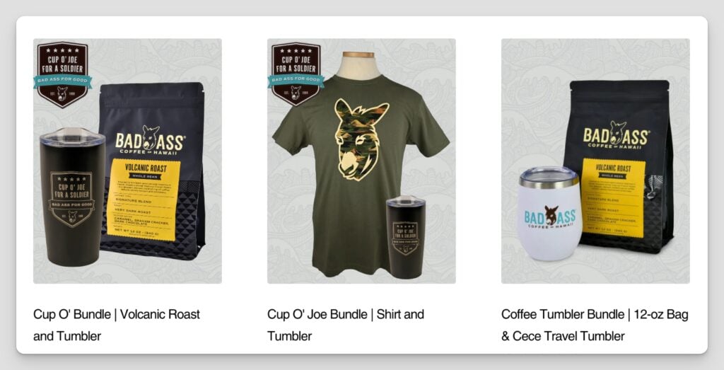 website shop screenshot of Bad Ass Coffee