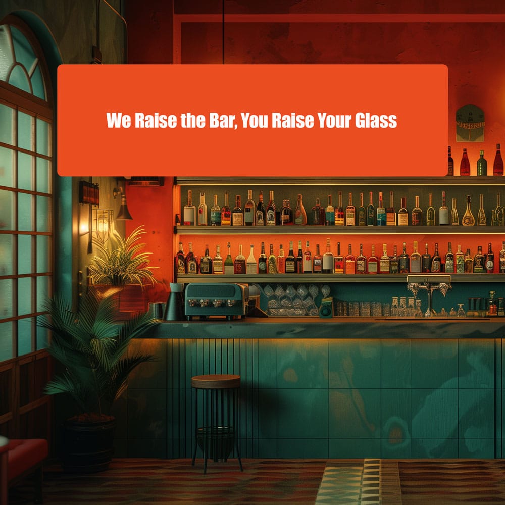 bar slogan sign and an image of a bar interior