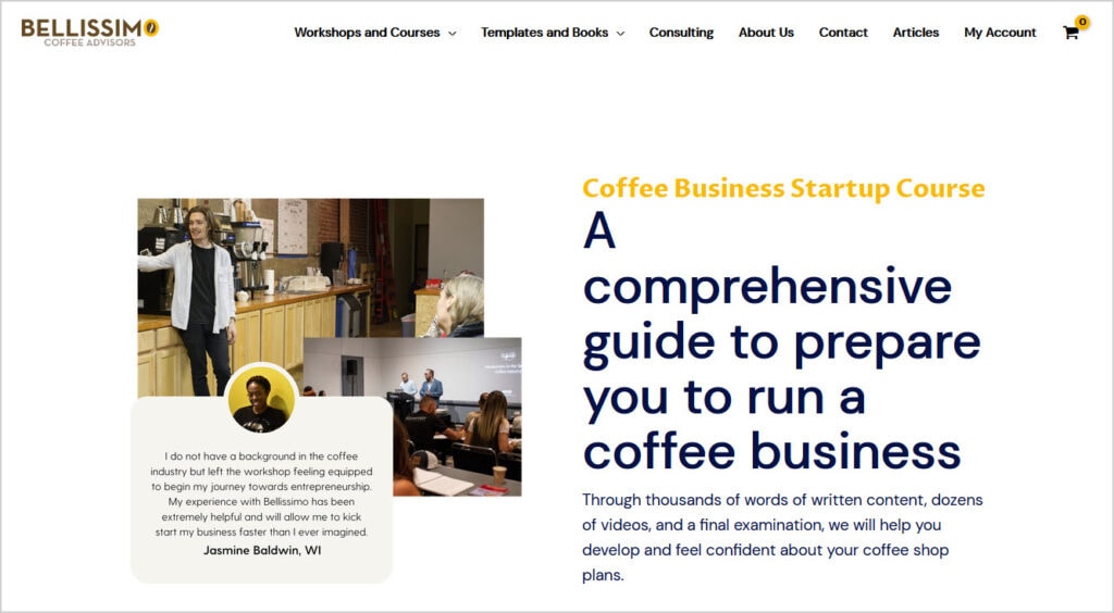 Bellissimo Coffee Advisors website screen