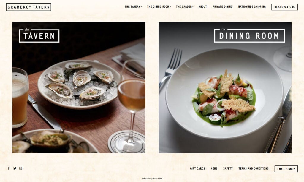 Gramercy Tavern website built by Bentobox