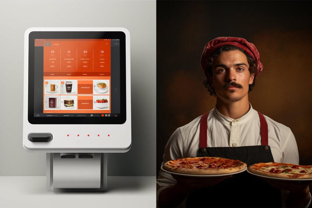 mockup of a pizza pos system with a pizza baker