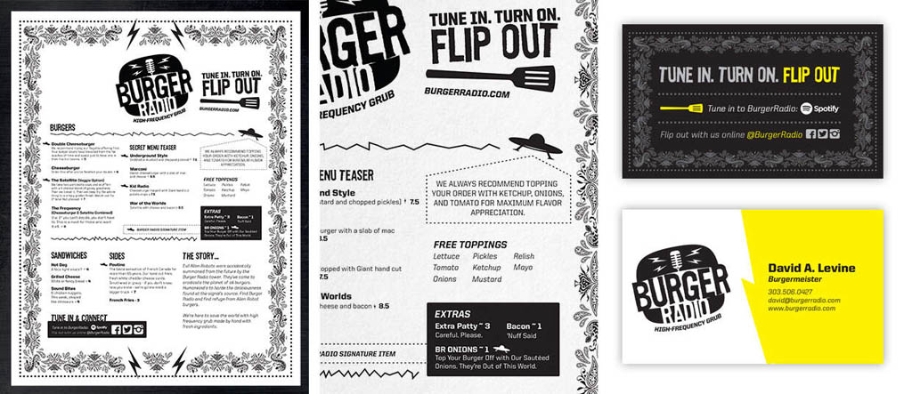 Burger Radio Food Truck Menu and logo