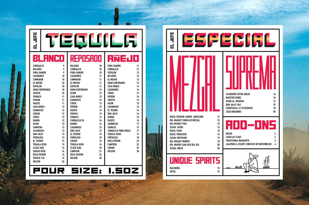 El Jefe Tequila Bar Menu Design by CLUB