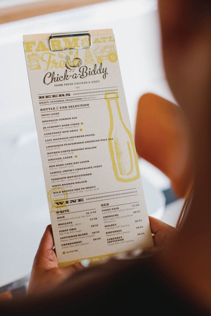 Chick-a-Biddy – Menu Design by Carpenter Collective