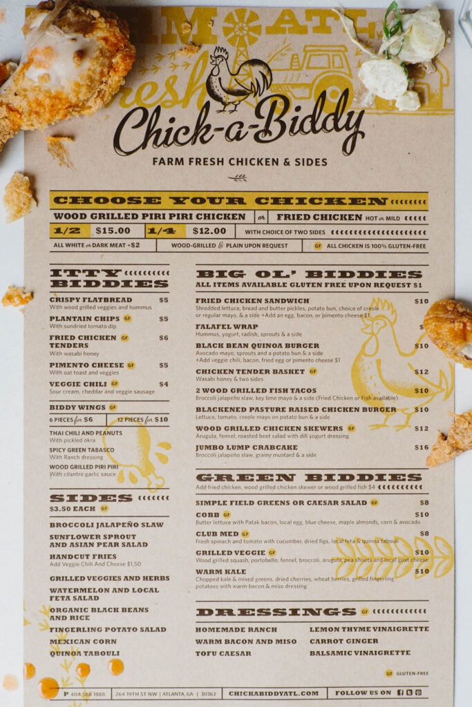 Chick-a-Biddy – Menu Design by Carpenter Collective