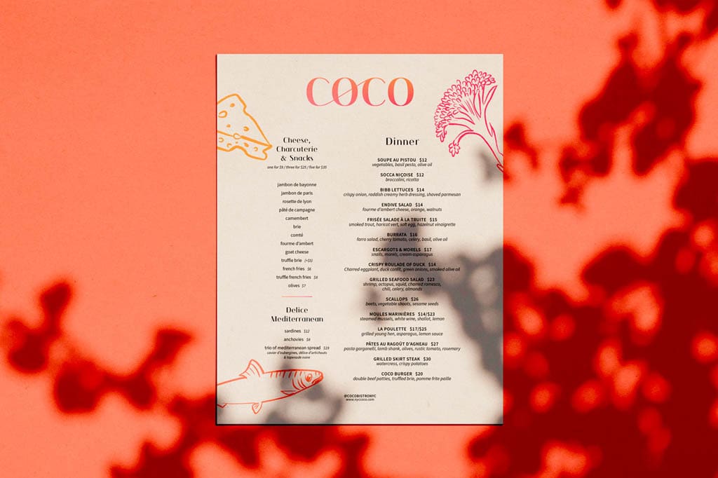 Coco Bistro Menu Design by Laurianne Froesel