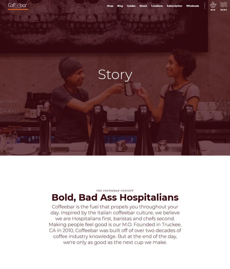 Website of Coffeebar- located in Silicon Valley, California.