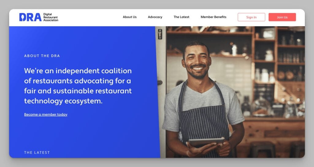 screenshot of The Digital Restaurant Association homepage
