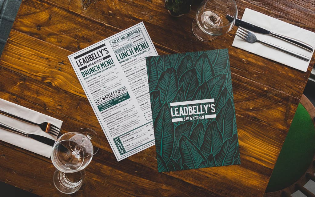 Leadbellys Bar & Kitchen Menu Design by Betwixt & Between