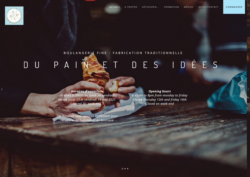 website of Du Pain et des Idees boulangerie
