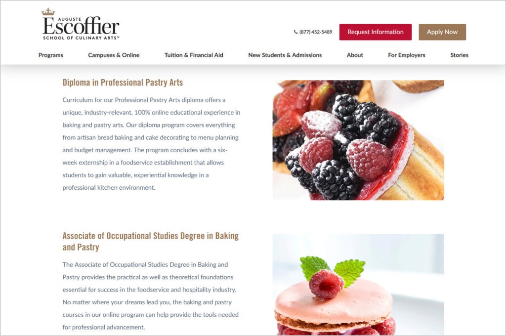 Escoffier website screen