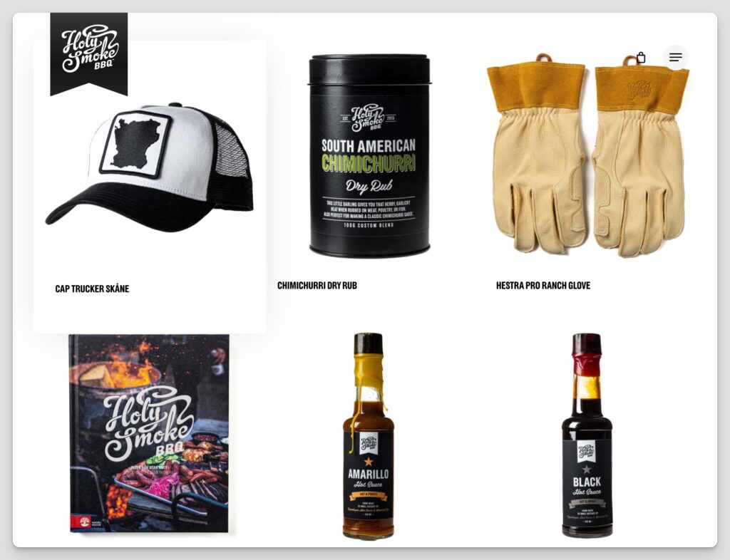 website shop screenshot of Holy Smoke BBQ