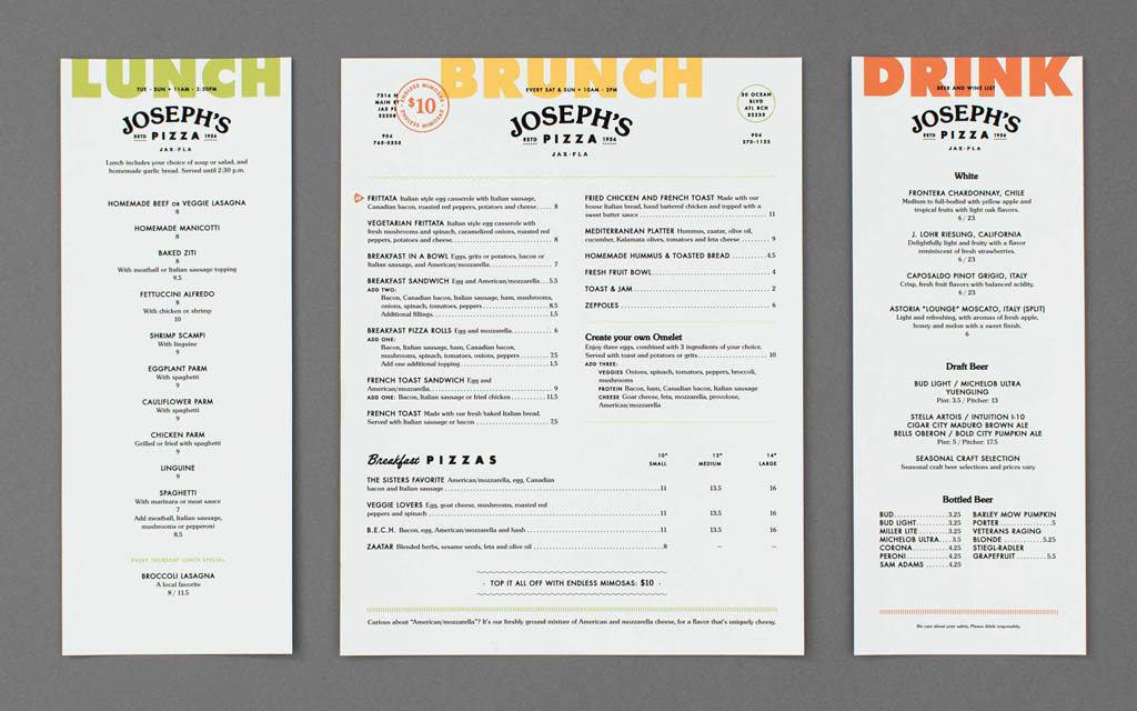 Joseph's Pizza Menu Design by Temper