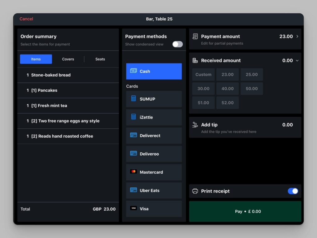 Lightspeed restaurant payment dashboard