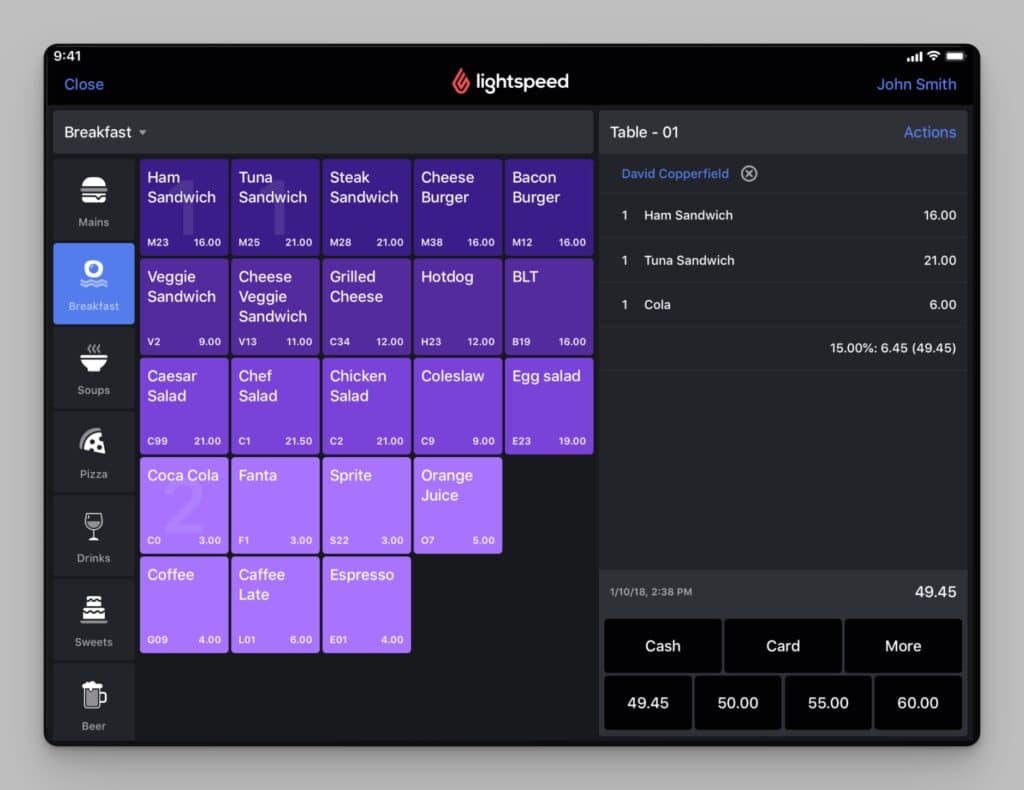 Lightspeed quick serve mode dashboard