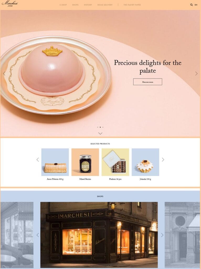  Image of the website for Pasticceria Marchesi of Milan