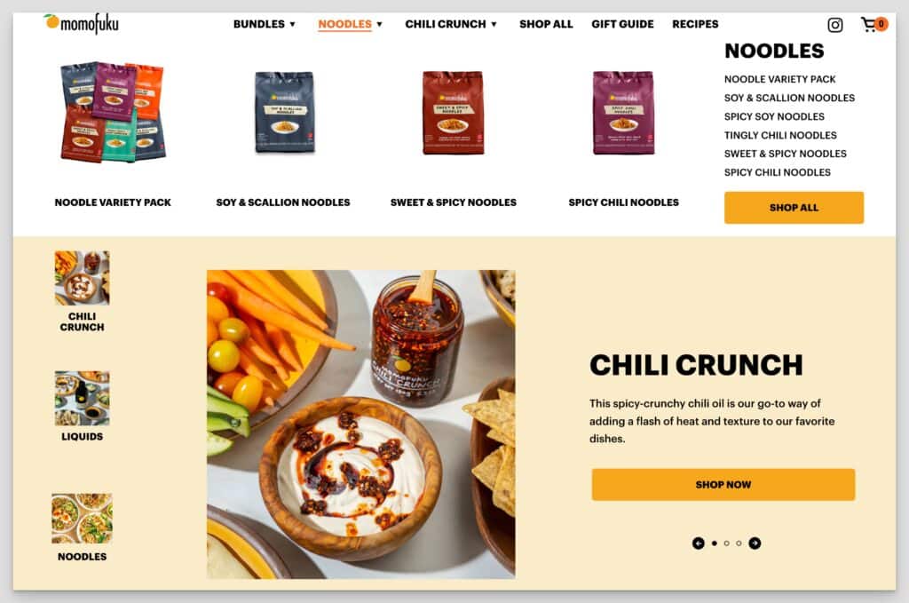 website shop screenshot of Momofuku