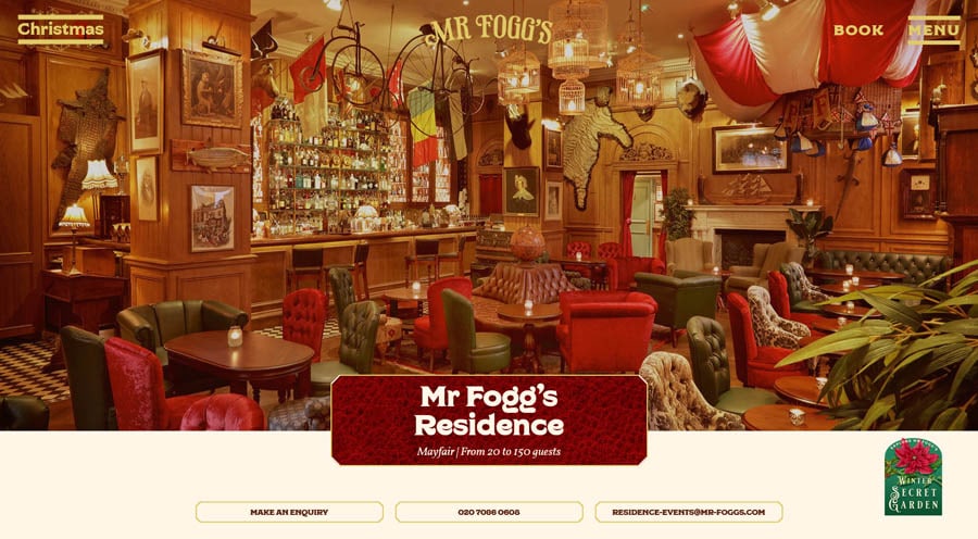 website screen of the pub mr. Fogg's