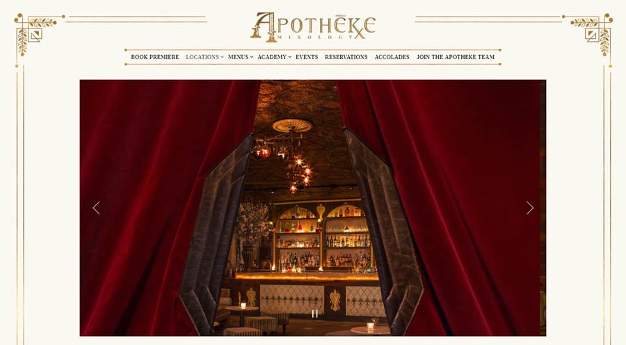 website of the spekeasy bar Apotheke in NYC