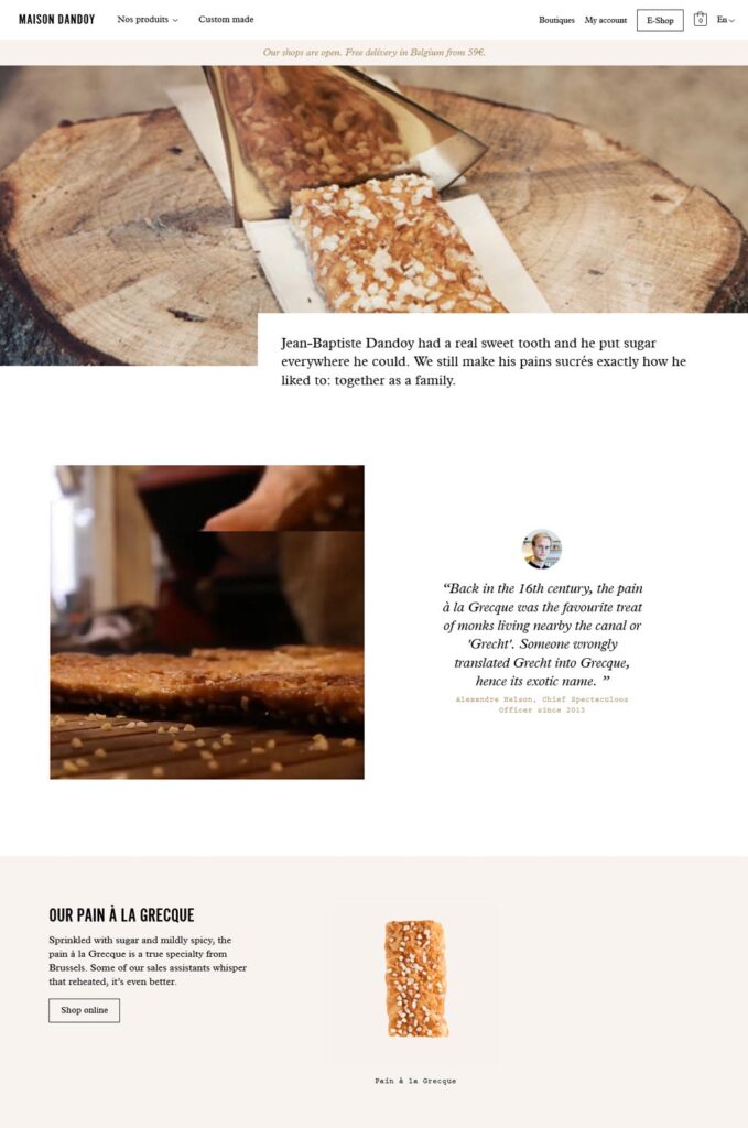 Image of website design of Maison Dandoy