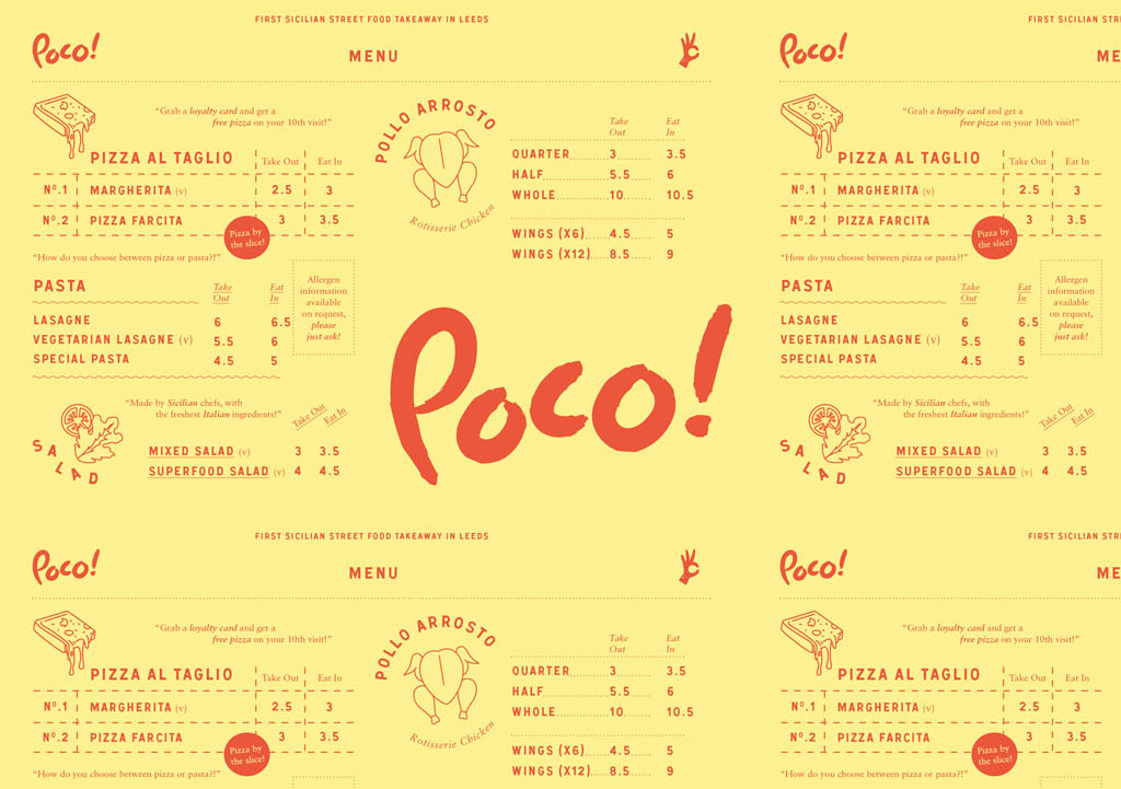 Poco! Sicilian Street Food Menu by Passport Design Bureau