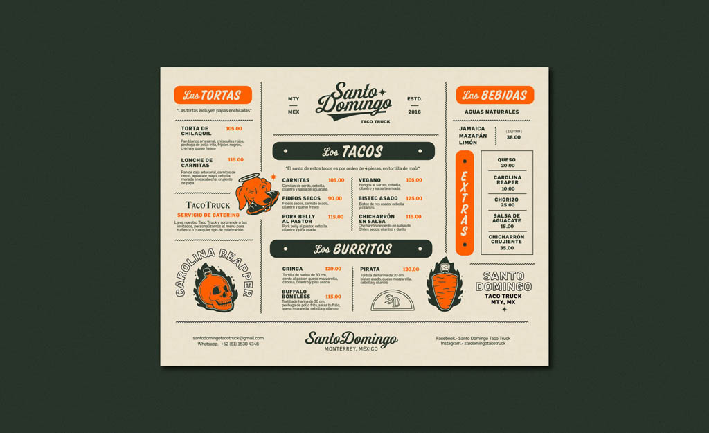 Santo-Domingo Food Truck Tacos - Menu Design by The Hungry