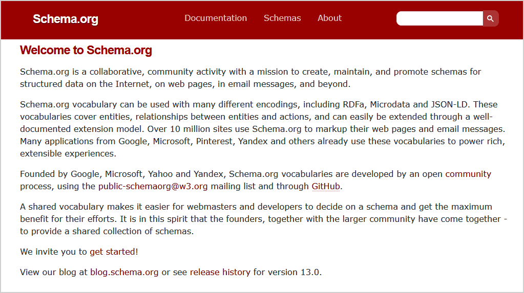 Screenshot of Schema.org