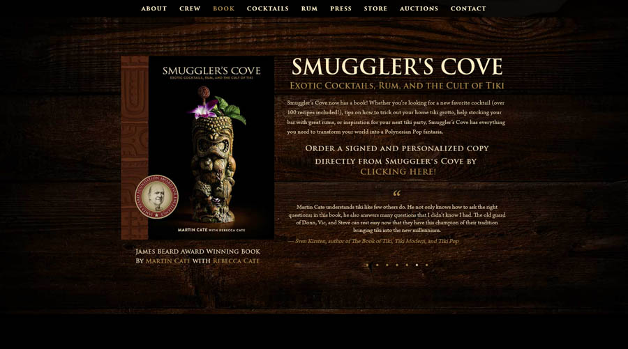 website screen of Smuggler's Cove in San Francisco