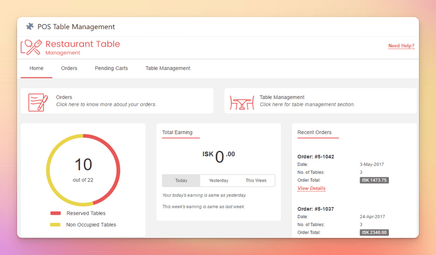 Shopify POS table management dashboard