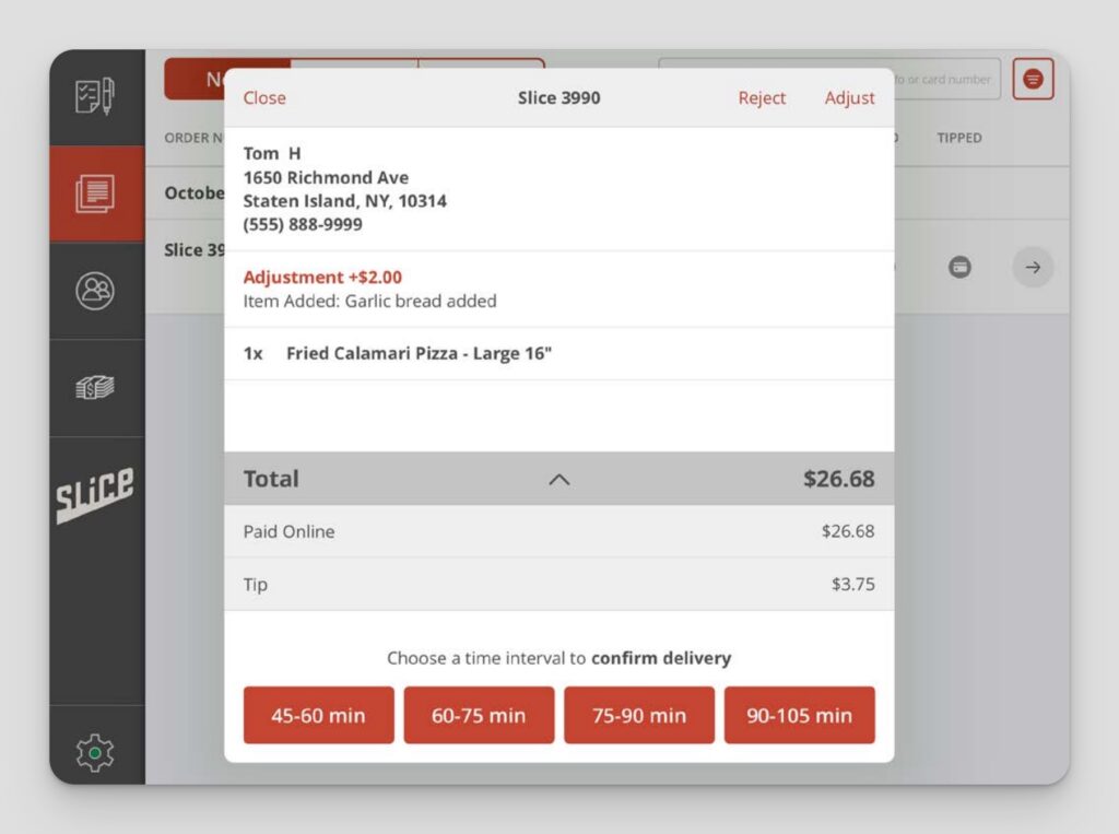 Slice POS online order screen