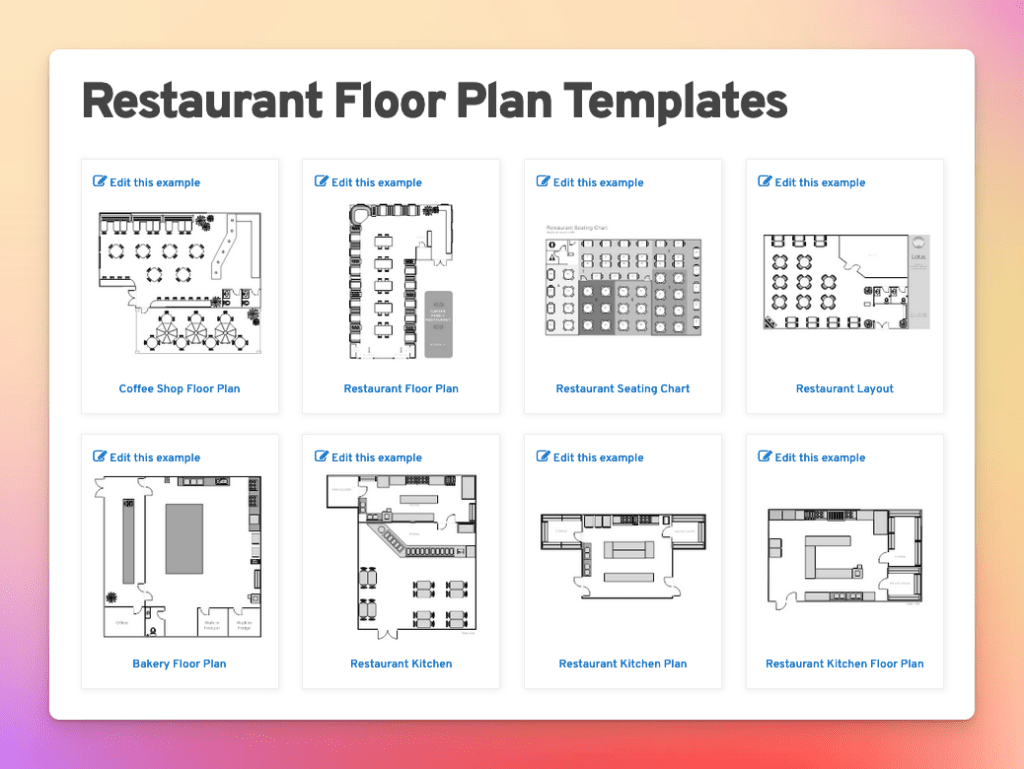 Screenshot of restaurant floor plan templates at SmartDraw