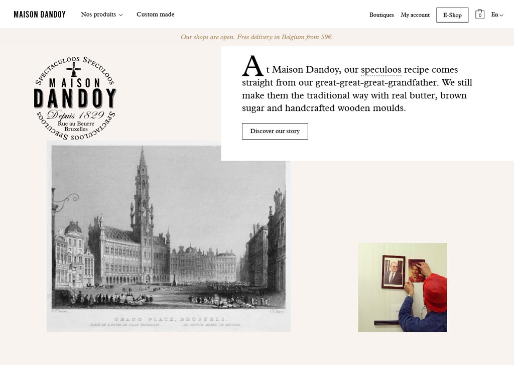 Image of website design of Maison Dandoy