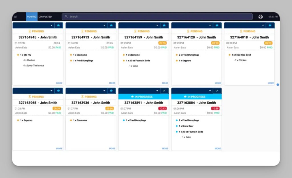 SpotOn KDS dashboard view