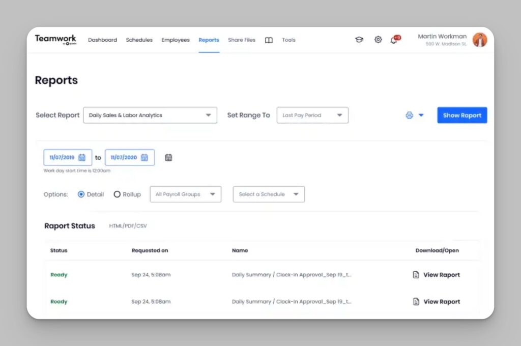 SpotOn Teamwork report dashboard