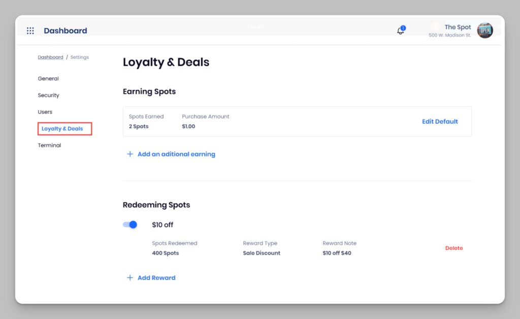 SpotOn loyalty dashboard