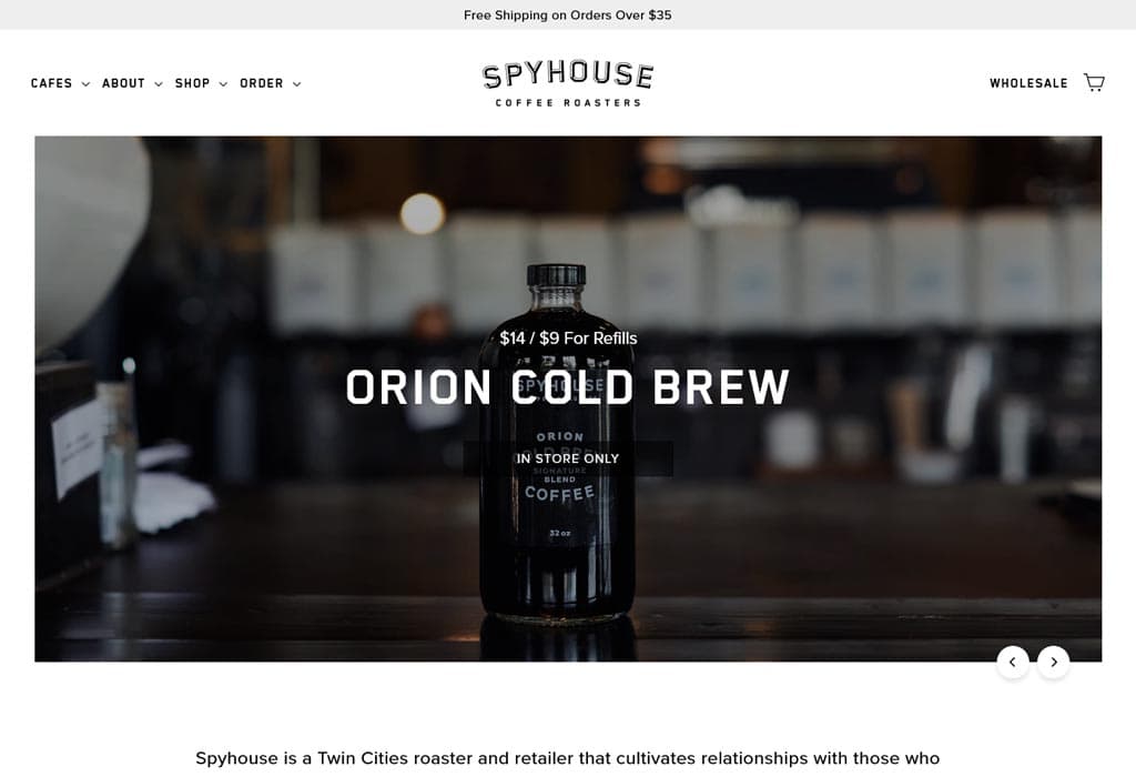 Image of the Website of Spy House Coffe Roasters