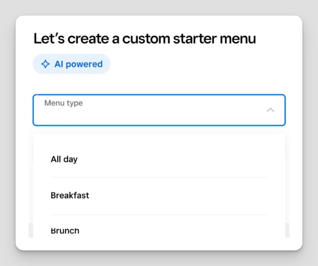 screenshot of Square's AI-powered menu tool