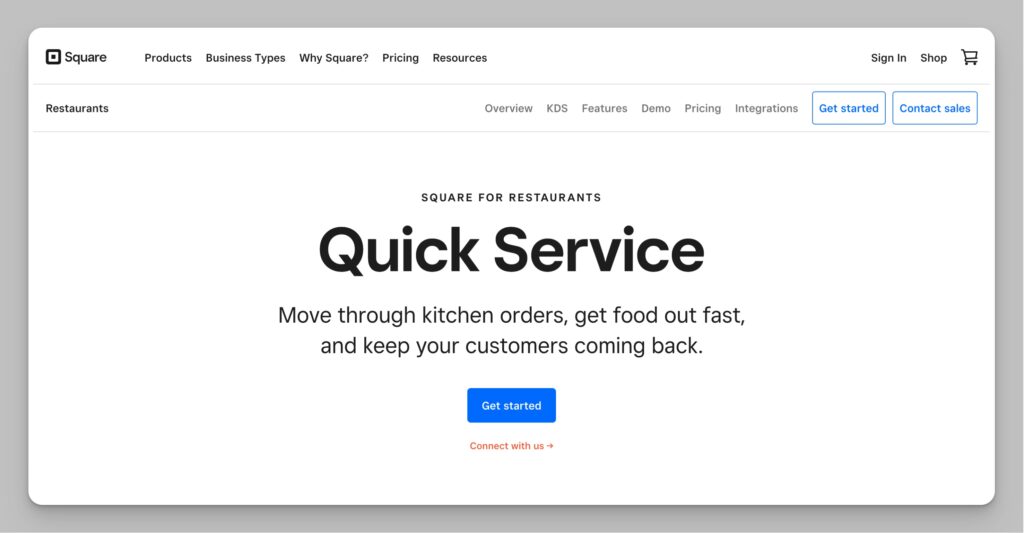 Square for Quick Service restaurants website