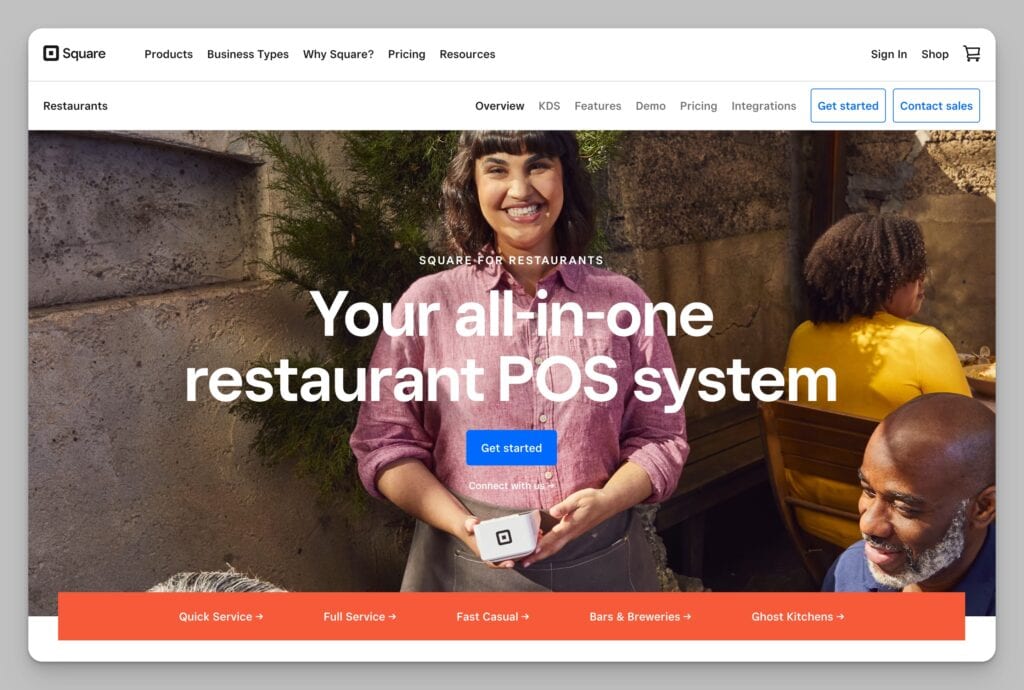 Square restaurants POS website