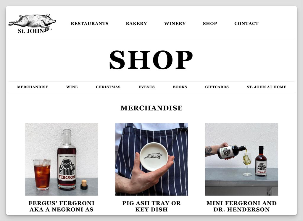 St. John Restaurant shop website