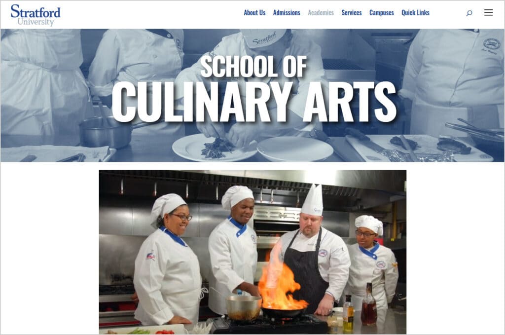 Stratford School of Culinary Hospitability website screen