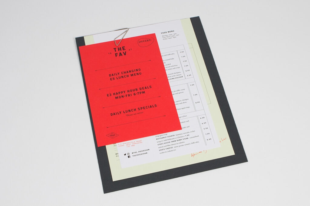 The Faversham Bar & Kitchen Menu Design by Passport Design Bureau