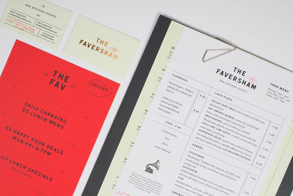 The Faversham Bar & Kitchen Menu Design by Passport Design Bureau