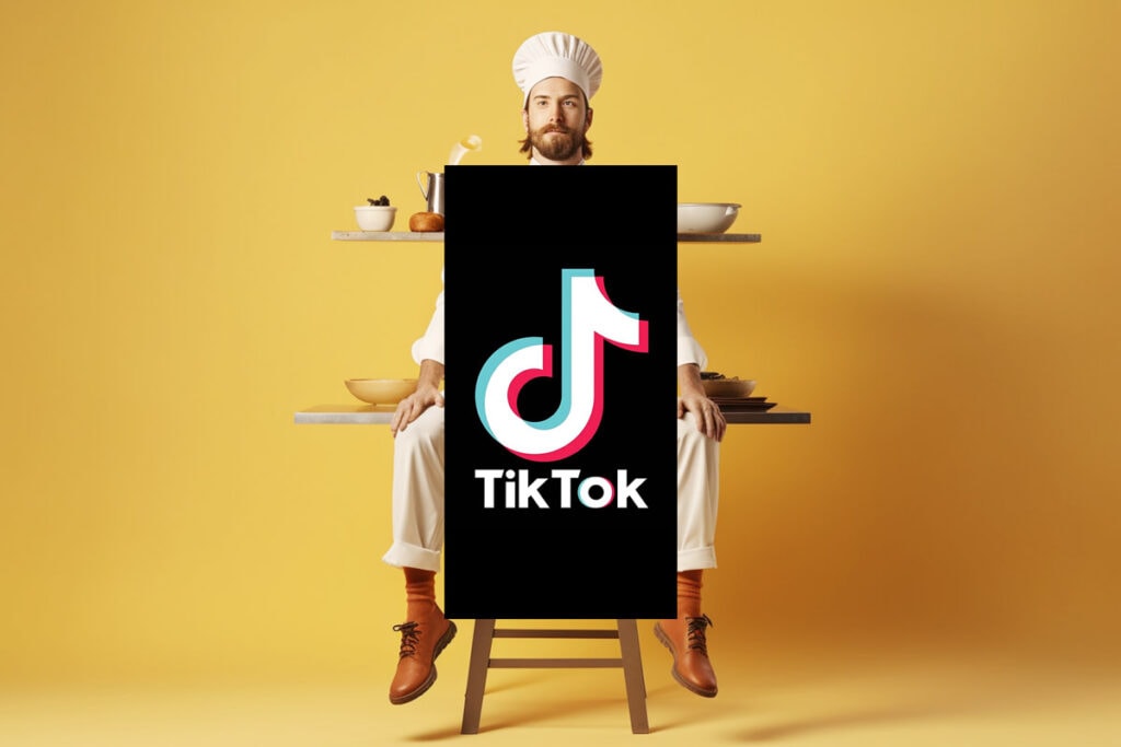 illustration of a chef behind a TikTok logo