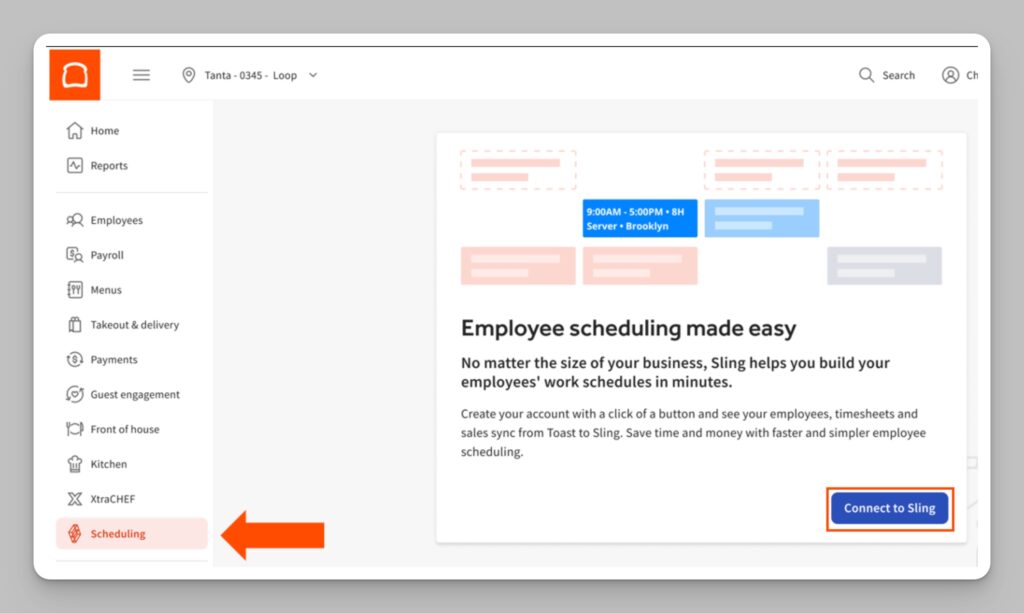 Toast employee scheduling with sling
