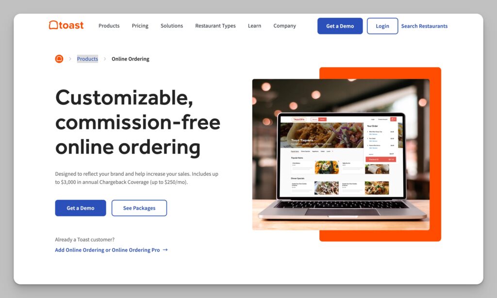 Toast POS online ordering website