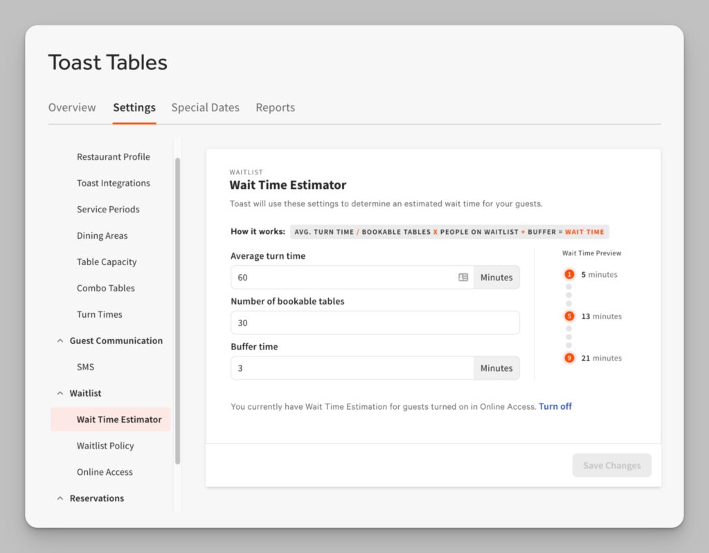 Toast Tables waitlist dashboard