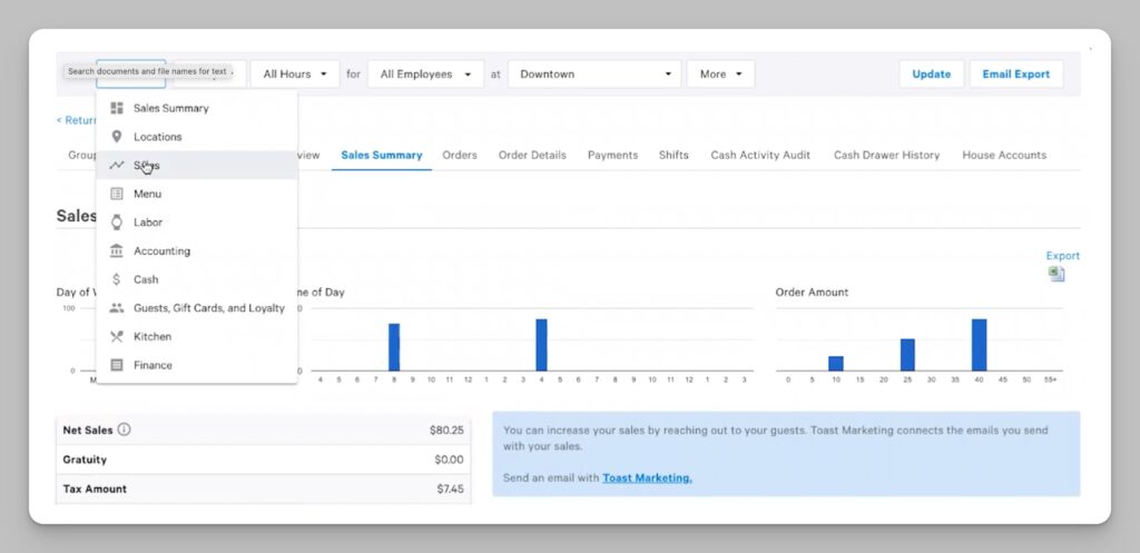 Toast POS reporting dashboard