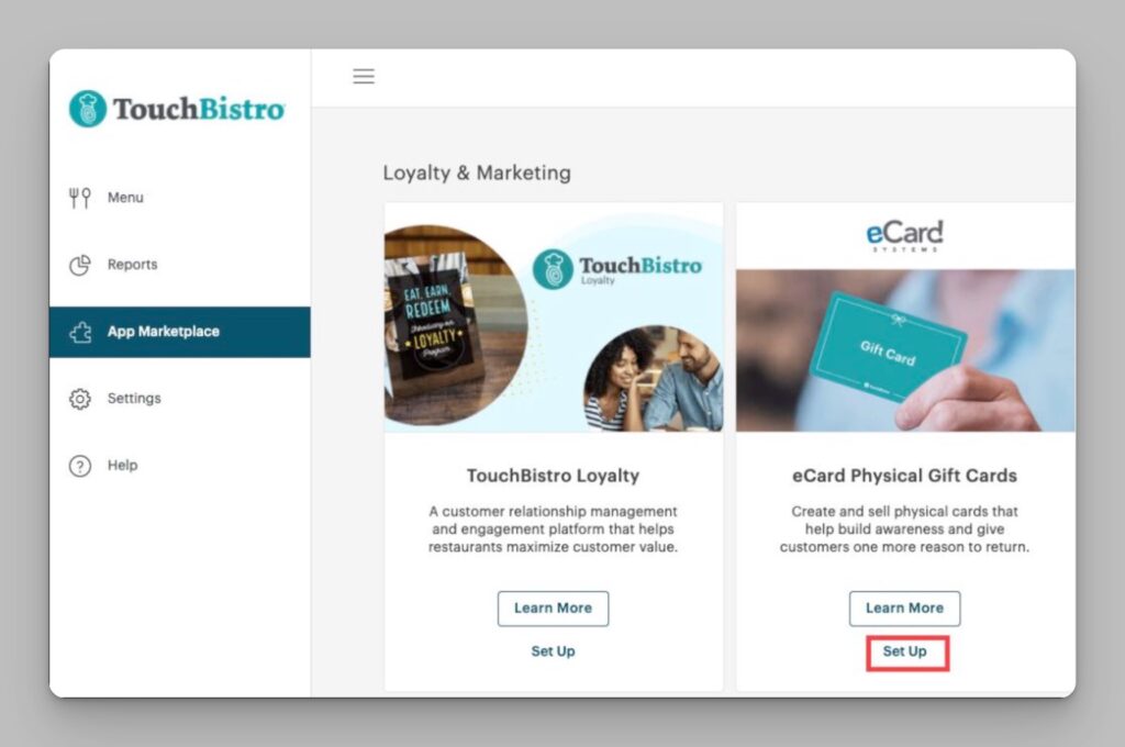 TouchBistro loyalty marketing screen